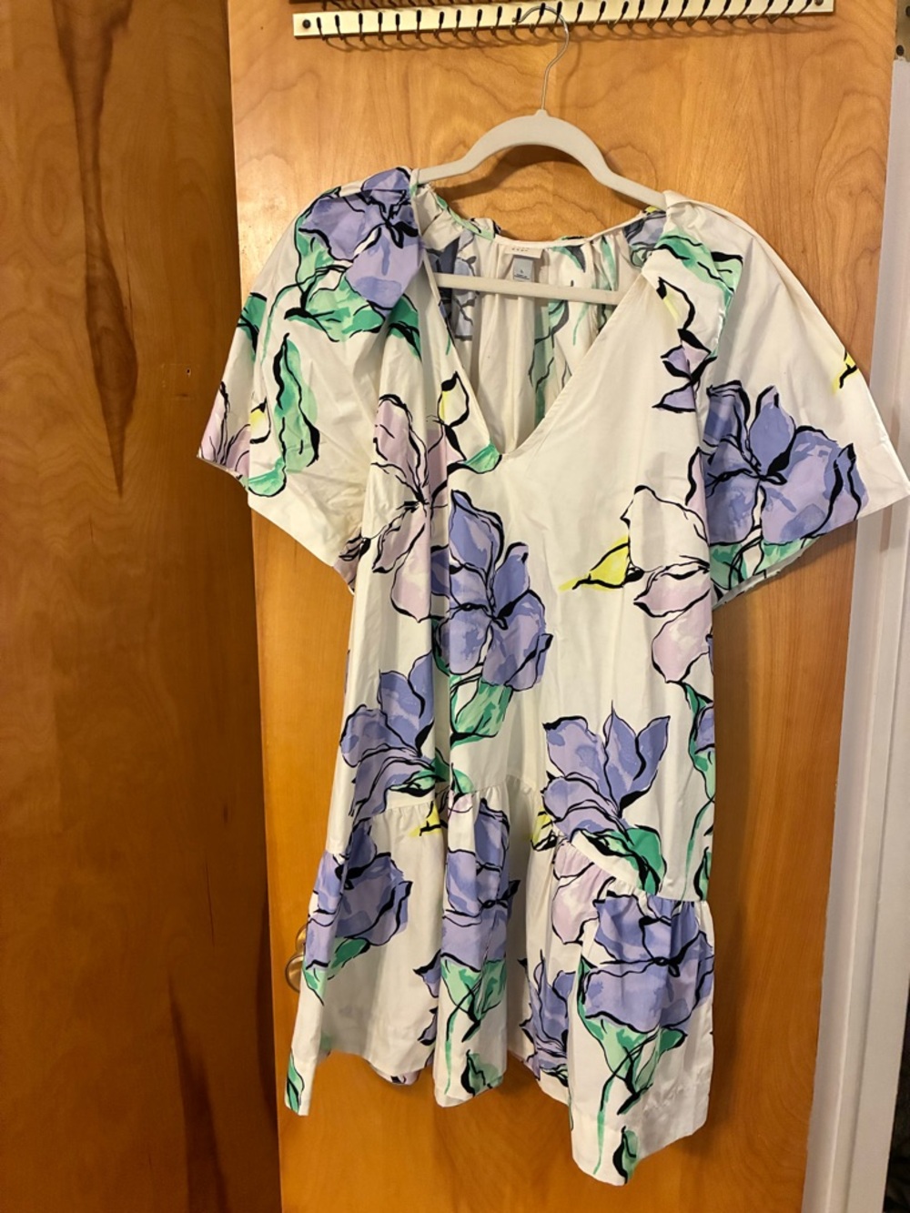 a new day White Floral V-Neck Dress with Mint & Purple Accents